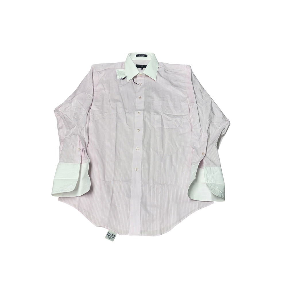 NWT Phat Farm Mens‎ Pink White Stripe Contrast Collar French Cuff  Shirt 16 2/3